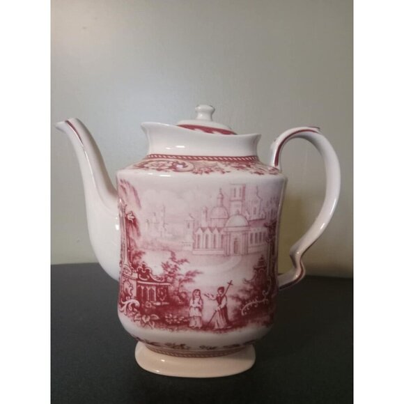 Vintage Red Transferware Tea Set – Floral – Collectible China Tableware - Picture 3 of 16